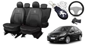 Capas Premium Estilizadas: Couro para Bancos Peugeot 408 2010-2019 + Capa de Volante + Chaveiro