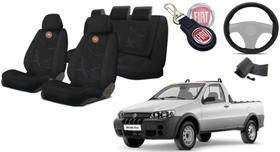 Capas Tecido Banco Strada 2004 a 2011 + Capa Volante + Chaveiro - Kit