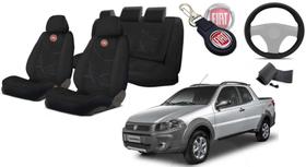 Capas Tecido Banco Strada 2011 a 2019 + Capa Volante + Chaveiro - Kit