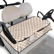 Capas universais para assento de carrinho de golfe bege xadrez com bolsos Capas universais para assento de carrinho de golfe bege xadrez com bolsos