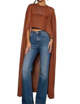 Cape Aonoall feminino, transparente, comprido, alto e baixo, marrom chiffon