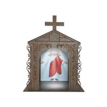 Capela Oratório Arabesco com Imagem e Led Jesus Cristo 1 25x18x31 Mdf Madeira Imbuia