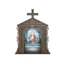 Capela Oratório Arabesco com Imagem e Led Jesus Cristo 2 25x18x31 Mdf Madeira Imbuia