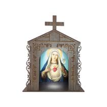 Capela Oratório Arabesco com Imagem e Led Maria Santissima 25x18x31 Mdf Madeira Imbuia