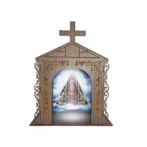 Capela Oratório Arabesco com Imagem e Led Nossa Senhora Aparecida 25x18x31 Mdf Madeira Imbuia