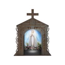 Capela Oratório Arabesco com Imagem e Led Nossa Senhora de Fatima 25x18x31 Mdf Madeira Imbuia