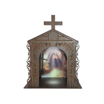 Capela Oratório Arabesco com Imagem e Led Pai em Tuas Mãos Entrego 25x18x31 Mdf Madeira Imbuia