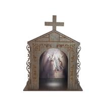 Capela Oratório Arabesco com Imagem e Led Santo Antônio 25x18x31 Mdf Madeira Imbuia