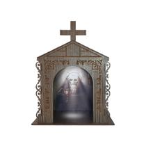 Capela Oratório Arabesco com Imagem e Led São Bento 25x18x31 Mdf Madeira Imbuia