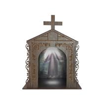 Capela Oratório Arabesco com Imagem e Led São Francisco de Assis 25x18x31 Mdf Madeira Imbuia