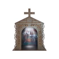 Capela Oratório Arabesco com Imagem e Led São Jorge 25x18x31 Mdf Madeira Imbuia
