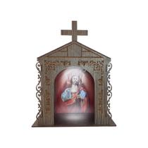 Capela Oratório Arabesco com Imagem e Led São Judas Tadeu 25x18x31 Mdf Madeira Imbuia