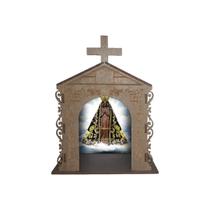 Capela Oratório Arabesco com Imagem Nossa Senhora Aparecida 16x11x20 Mdf Madeira Imbuia