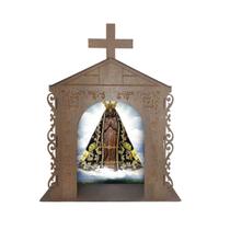 Capela Oratório Arabesco com Imagem Nossa Senhora Aparecida 36x19x45 Mdf Madeira Imbuia