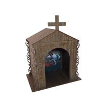 Capela Oratório Arabesco com Imagem São Jorge 25x18x31 Mdf Madeira Imbuia Capela Oratório Arabesco com Imagem São Jorge 25x18x31 Mdf Madeira Imbuia