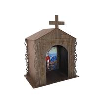 Capela Oratório Arabesco com Imagem São Sebastião 25x18x31 Mdf Madeira Imbuia