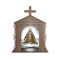 Capela Oratório Arabesco com Led e Imagem Nossa Senhora Aparecida 36x19x45 Mdf Madeira Imbuia