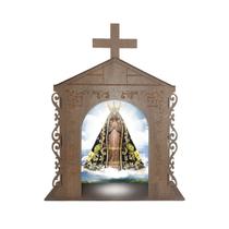 Capela Oratório Arabesco com Led e Imagem Nossa Senhora Aparecida 48x22x60 Mdf Madeira Imbuia