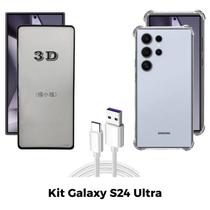 Capinha Anti Choque + Película 3D de Vidro + Cabo USB Tipo C para Samsung Galaxy S24 Ultra