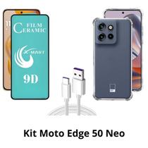 Capinha Anti Choque + Película de Cerâmica + Cabo USB Tipo C para Moto Edge 50 Neo
