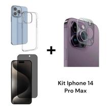 Capinha Anti Impacto + Película De Vidro Privacidade + Película De Câmera Para Iphone 14 PRO MAX