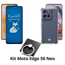 Capinha Anti Shock + Película Fosca Privacidade + Anel Suporte para Moto Edge 50 Neo