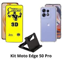 Capinha Anti Shock Transparente + Película Fosca + Suporte de Mesa para Moto Edge 50 Pro