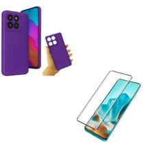 Capinha Aveludada Case Roxo + Película 3D Curvada Moto Edge 60 Pro Tela Toda