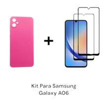 Capinha Capa Case Aveludada Pink Para Samsung Galaxy A06 + 2UN Películas 3D De Vidro Temperado