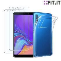 Capinha Capa Flexível Transparente Galaxy A7 2018 + 2 Películas Gel Básica