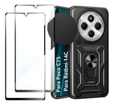 Capinha Capa Para Poco C75 / Redmi 14c Armadura + 2 Películas 3D Preto Poco C75 / Redmi 14c Capinha Capa Para Poco C75 / Redmi 14c Armadura + 2 Películas 3D Preto Poco C75 / Redmi 14c