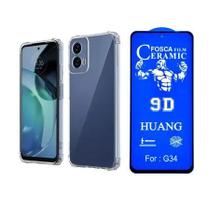 Capinha Capa Transparente + Película Fosca Privacidade para Motorola Moto G34