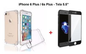 Capinha iPhone 6 Plus / 6s Plus Tela 5.5" Anti Impacto Transparente + Película 5D Vidro Temperado