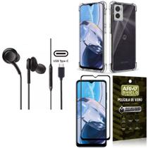 Capinha Moto E22 + Fone de Ouvido Intra Auricular Preto + Película 3D