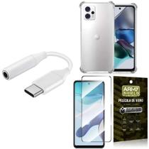 Capinha Moto G23 + Adaptador Tipo C Para Fone P2 + Película