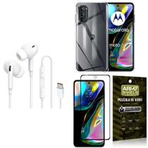 Capinha Moto G82 + Fone Tipo C Intra Auricular + Película 3D