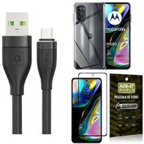 Capinha Moto G82 + Kit Cabo Tipo C 2 Metros + Película 3D