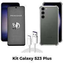 Capinha + Película 3D Privacidade + Cabo USB Tipo C para Samsung Galaxy S23 Plus