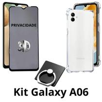 Capinha + Película 3D Privacidade de Vidro + Anel Suporte para Samsung Galaxy A06 Capinha + Película 3D Privacidade de Vidro + Anel Suporte para Samsung Galaxy A06
