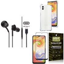 Capinha Samsung A04 + Fone de Ouvido Intra Auricular Preto + Película 3D