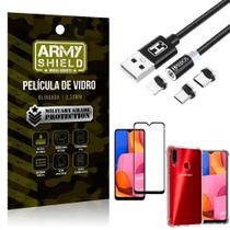 Capinha Samsung A20S + Cabo Magnético 2M + Pelicula 3D Army