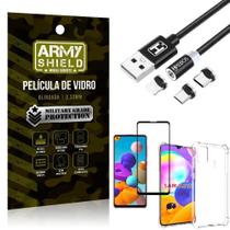 Capinha Samsung A21S + Cabo Magnético 2M + Pelicula 3D Army