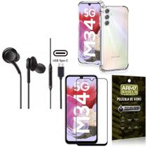 Capinha Samsung M34 + Fone de Ouvido Intra Auricular Preto + Película 3D