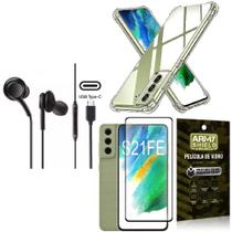 Capinha Samsung S21 Fe + Fone de Ouvido Intra Auricular Preto + Película 3D