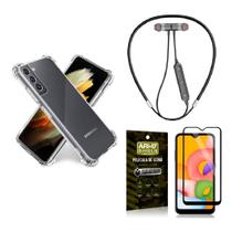Capinha Samsung S21 Ultra + Fone Bluetooth Neckband + Película 3D - Armyshield