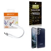 Capinha Samsung S22 + Adaptador P2 para Tipo C + Película 3D