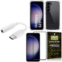 Capinha Samsung S23 Plus + adaptador Tipo C para Fone P2 + Película 3D