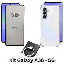 Capinha Silicone Anti Shock + Película Frontal 3D de Vidro + Anel Suporte para Samsung Galaxy A36 5g