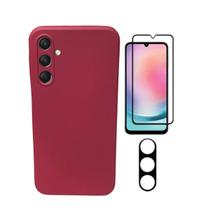 Capinha Silicone Aveludada + Película Frontal Vidro 3D Full Cover + Película Câmera Para Celular Smasung A24 4g - B acessórios