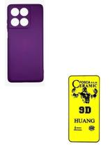 Capinha Silicone Case Aveludada Roxo + Película Cerâmica Fosca 9D Moto Edge 60
